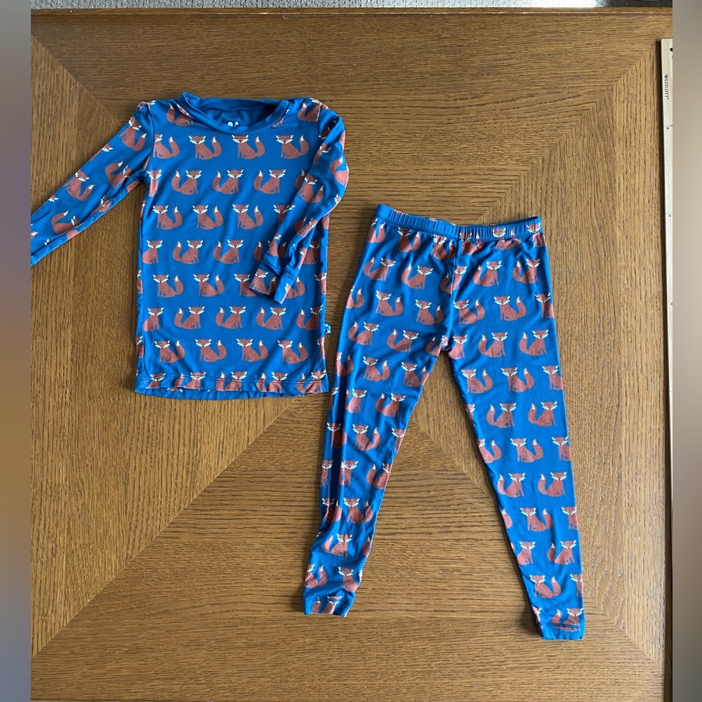 Kickee Pants Ling Sleeve Bamboo Pajamas 4T 🦊 Fox Print